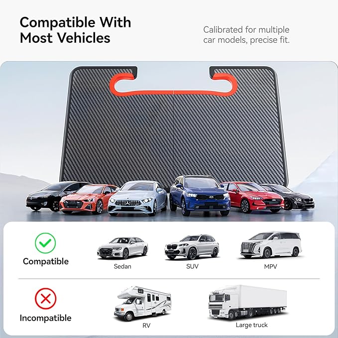 YONZEE 2-in-1 Car Steering Wheel Desk Tray & Car Seat Gap Filler Organizer – Foldable Carbon Fiber Look Table for Laptop, Eating, Writing – Universal Fit for Most Vehicles Orange