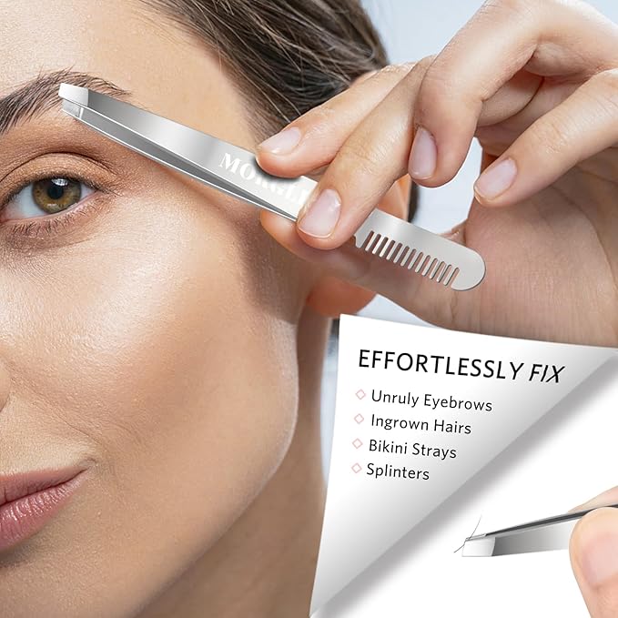Tweezers and Nail Clipper Set with Case for Men Women, MORGLES 9 Pcs Professional Stainless Steel Tweezers No Gaps