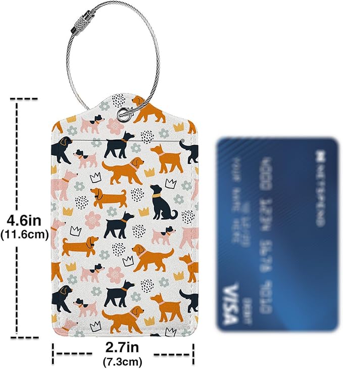 Cartoon Dogs Luggage Tags for Suitcases,2 Pack Luggage Tag, Leather Stainless Steel Loop Label Tag for Women Girl Travel Bag Suitcase