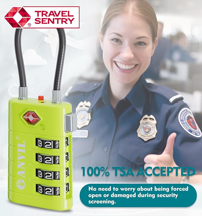ANVIL 4 Digit Luggage Locks, TSA Locks for Luggage, Advanced TSA008 core, Alert Indicator for Your Travel Lock, Suitcase Lock. (3, Grass Green)