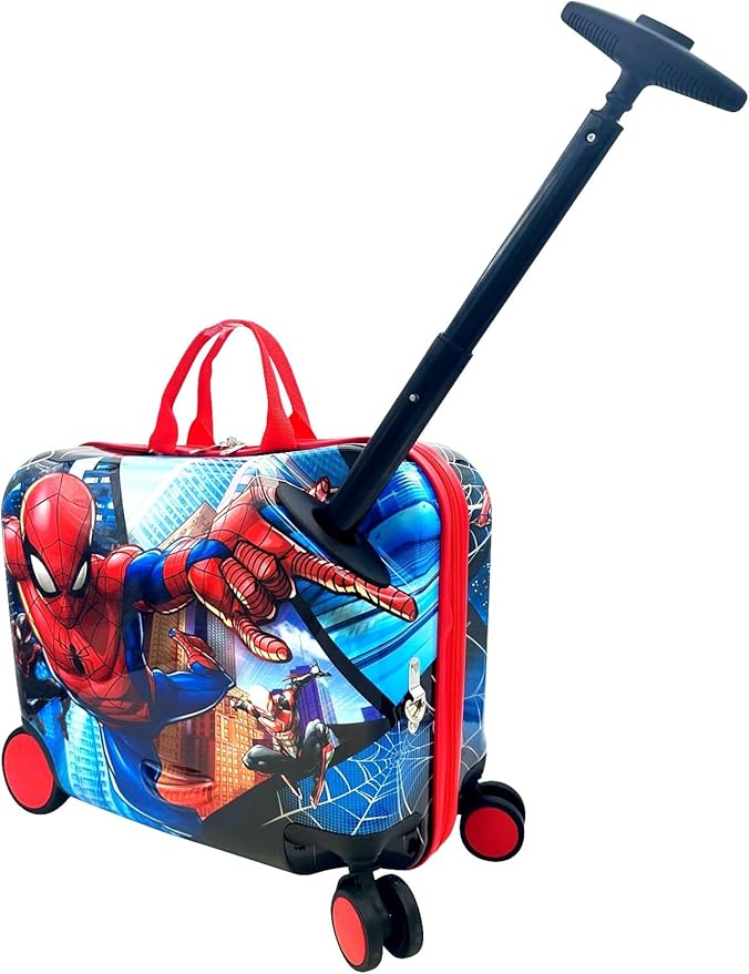 Fast Forward Ride-On 18" Suitcase For Kids/Tow-Along Toddler Carry-On Luggage With Wheels (Spiderman)