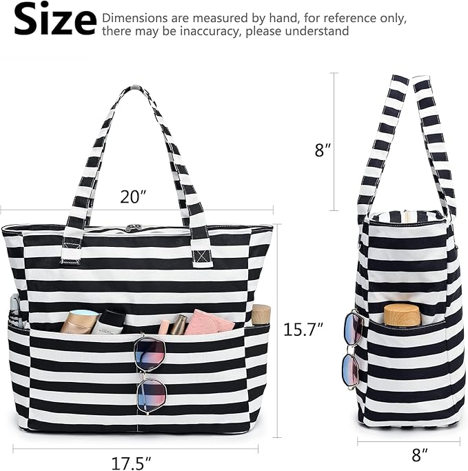 LEDAOU Beach Bag Waterproof Sandproof Women Tote Bag Pool Bag with Zipper for Gym Grocery Travel with Wet Pocket