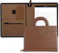POPRUN Portfolio Binder with Zipper, Leather Padfolio Document Organizer with Storage, Professional Business Briefcase Ideal for Meeting Presentation Work-Includes 50 Sheet Writing Pad, Brown