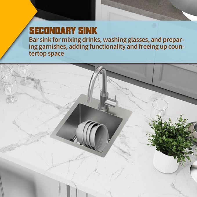 Small Kitchen Sink,13x15 Inch Bar Sink Stainless Steel Drop In Small Kitchen Sink Ideal Choice For Small Space Nice As Toprmount Prep Sink,RV Kitchen Sink With Bottom Grid,Soap Mat And Drain Assembly