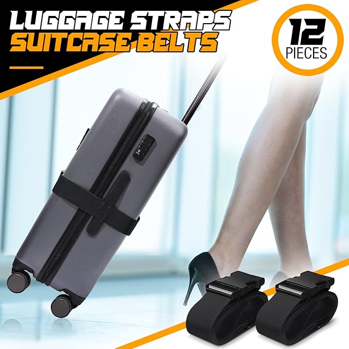 Eccliy 12 Pack Luggage Straps Suitcase Belts Wide Adjustable Packing Straps Travel Belts Accessories for Business Packing(Black)