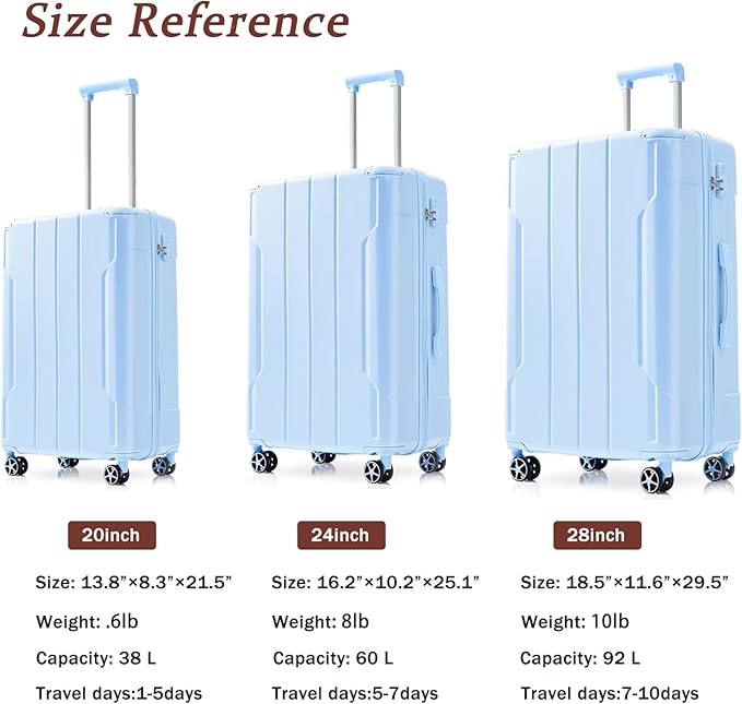 Merax 28 Inch Checked Luggage, Lightweight & Expandable Hardshell ABS Suitcase with Spinner Wheels, TSA Lock, Corner Guards (Sky Blue)