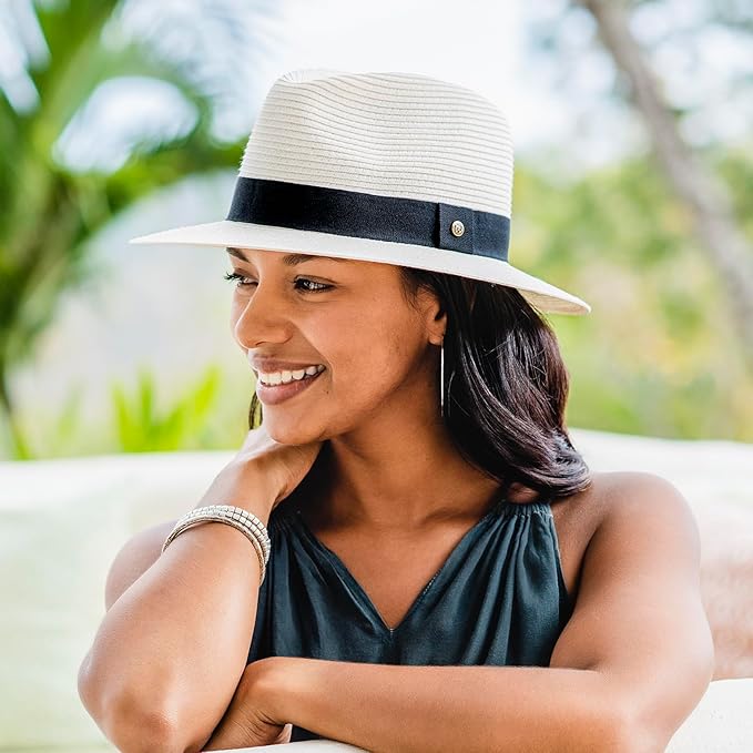 Wallaroo Hat Company Women’s Petite Palm Beach Fedora – UPF 50+ UV Protection Sun Hat, Packable, Adjustable, Small Size