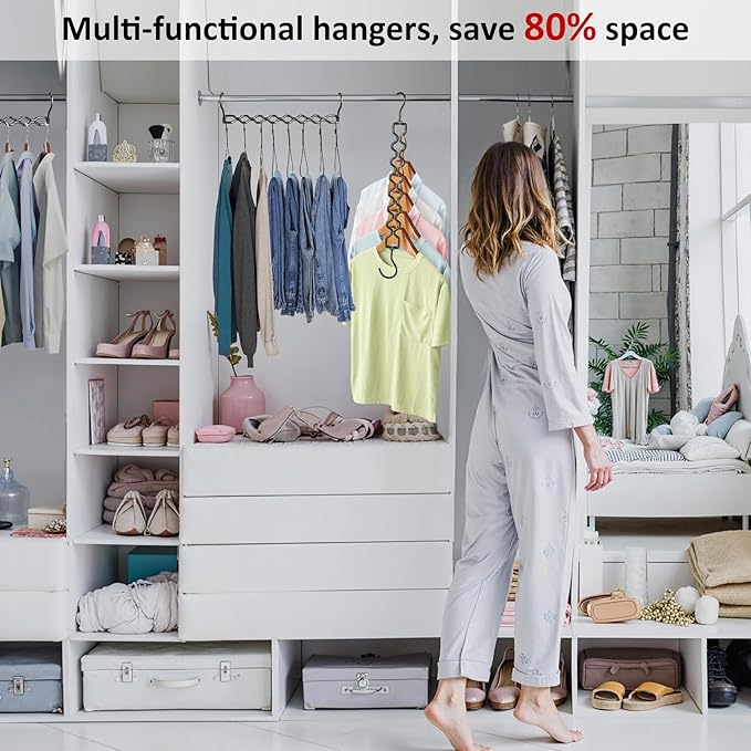 3 Pack Space Saving Hangers for Clothes, Heavy Duty 30Lbs Capacity Magic Clothes Space Saver Sturdy Metal Hanger Organizer with 360° Swivel Hook, Closet Organizers Storage Dorm Essentials Black