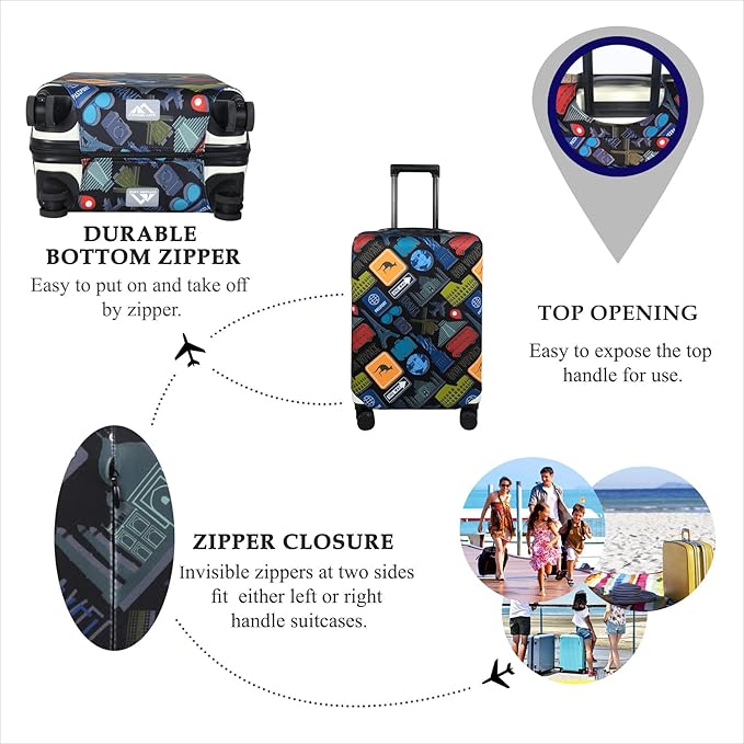 Explore Land Travel Luggage Cover Suitcase Protector Fits 23-26 Inch Case (Bon Voyage, M)