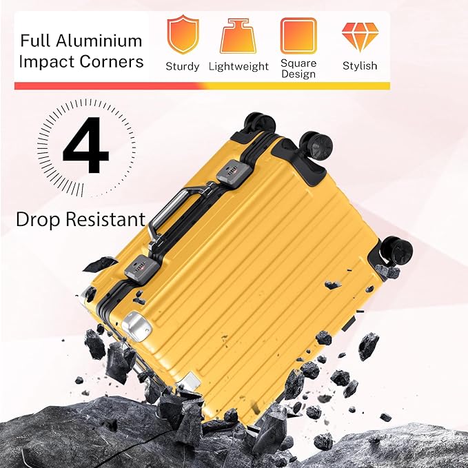 Krute Luggage 24 Inch Aluminum Frame Zipperless Suitcase with Spinner Wheels Checked Luggage PC+ABS Lightweight Hardshell