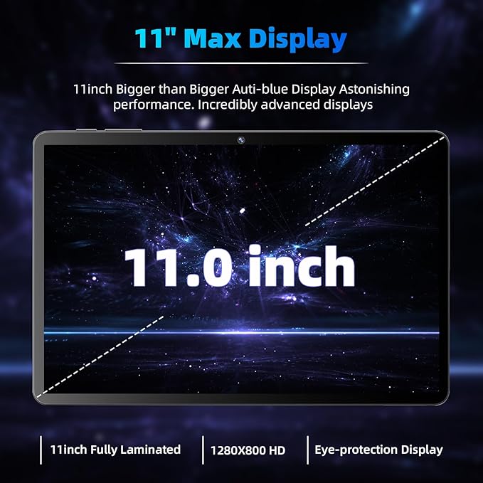 2025 Upgraded Android 14 Tablet, 11inch Tablet PC,Support Face Unlock, Octa-core CPU,12GB+128GB+1TB Expand, 8000mAh Big Battery, 18W Fast Charging, WiFi6, BT5.0,Touchscreen Display Tableta with Case