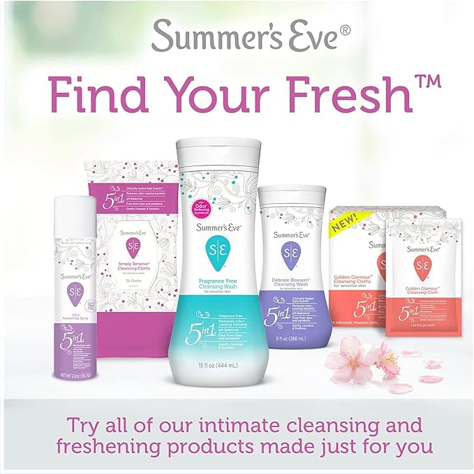 Summer's Eve Blissful Escape Feminine Wipes, Gentle pH-Balanced Formula Helps Control Vaginal Odor, Resealable Pack, 32 Wipes, Pack of 4