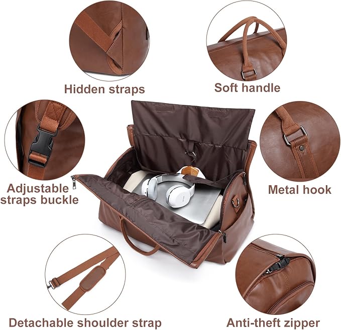 seyfocnia Convertible Travel Garment Bag,Carry on Garment Duffel Bag for Men Women - 2 in 1 Hanging Suitcase Suit Business Travel Bag