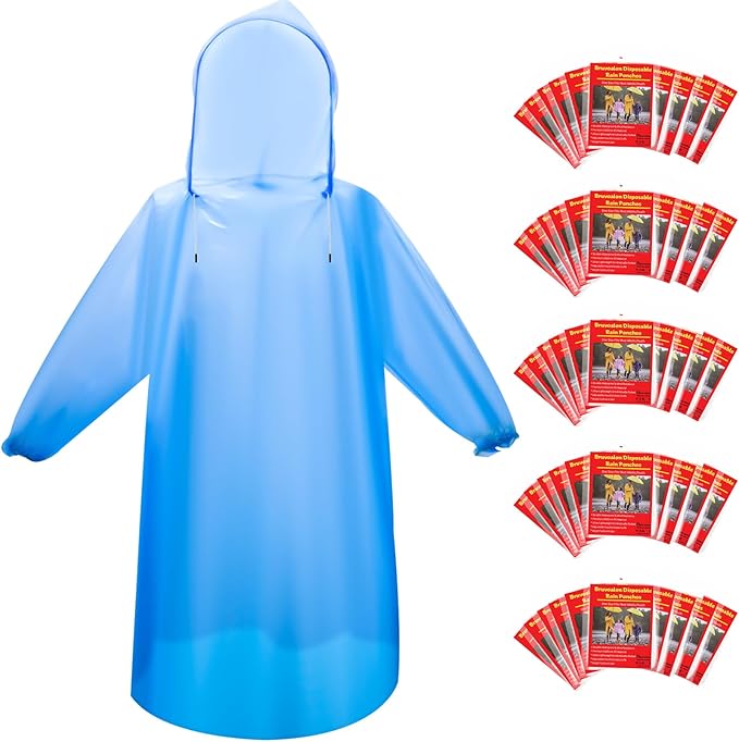 Bruvoalon 6 & 20 Pack Disposable Rain Ponchos for Adults/Youth, Waterproof PE Raincoats with Drawstring, Camping/Emergency