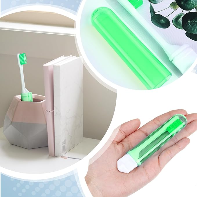 Patelai 4 Pieces Travel Toothbrush Set, Soft Bristle Mini Foldable Tooth Brush with Case, Individually Wrapped Small Portable Travel Size Toiletries Stuff for Camping (Candy Color)