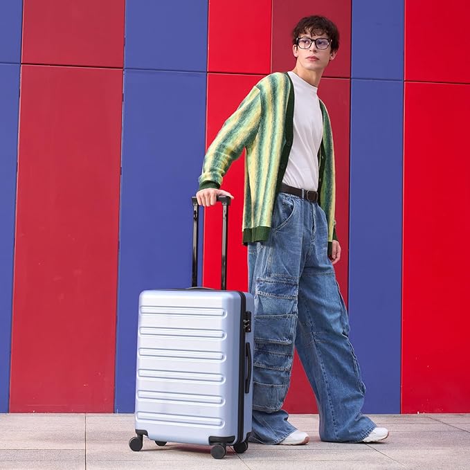 Carry on Luggage 22 X 14 X 9 Airline Approved, 20 Inch Luggage for 3-5 Days Travel, Double Spinner Wheels, 100% Hardshell PC, TSA Lock (09-Blue, Carry-On 20-Inch)