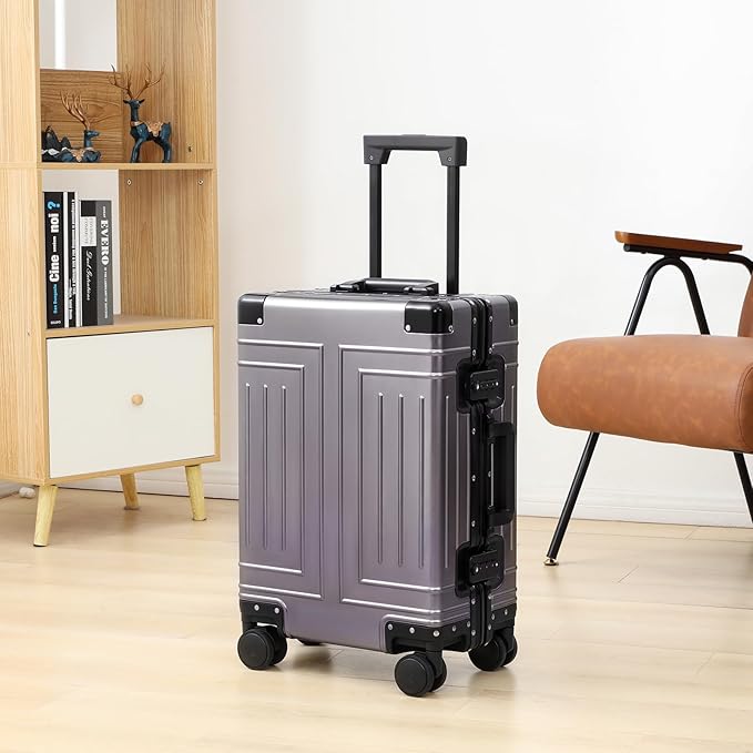 All Aluminum 20/28 Luggage Set，Cut from Whole Aluminum Sheet，22x14x9 Airline Approved ，（3rd Generation，Premium Metal zipperless suitcase ） (grey, 20+28inch)