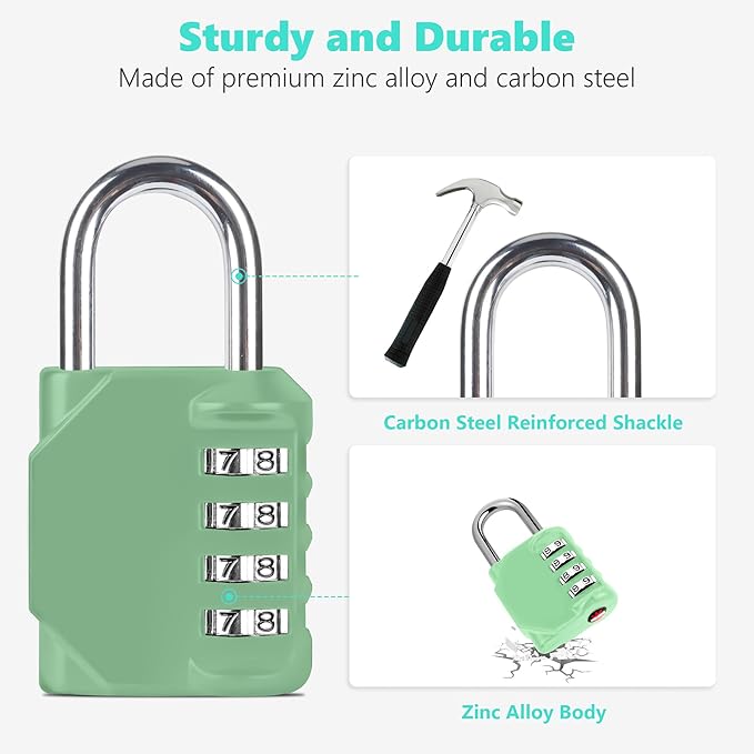 CL11KG Combination Lock, 4 Digit Outdoor Combination Padlock Set Your own Combination for Gym Locker Lock, School, Gates, Doors, Toolbox, Hasps and Storage (Khaki-Green *1)