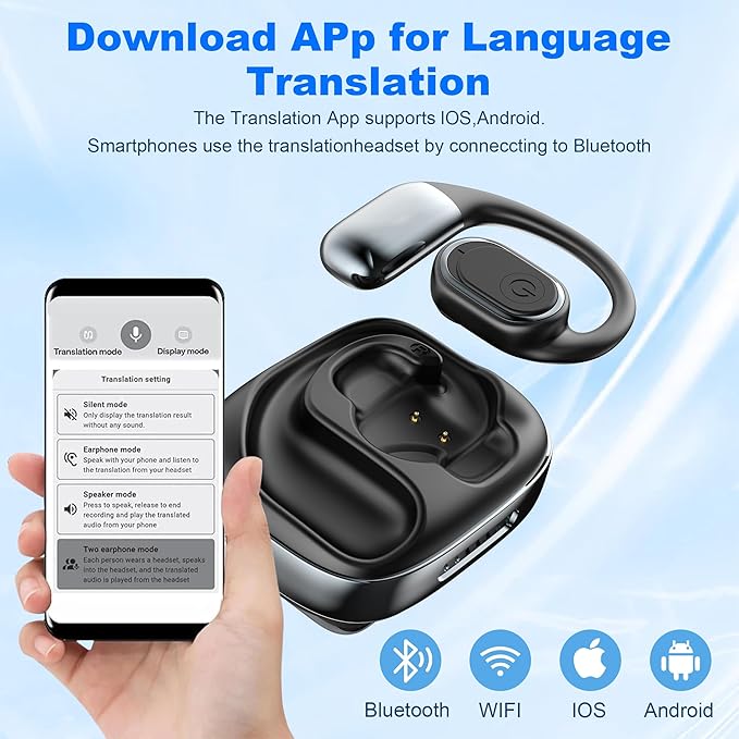Ai Translation Earbuds Real Time, 3-in-1 Language Translator Earbud 144 Languages Wireless Translation Earbuds, Fit iOS and Android, Wireless Headphones for Travel Business Learning (Black)
