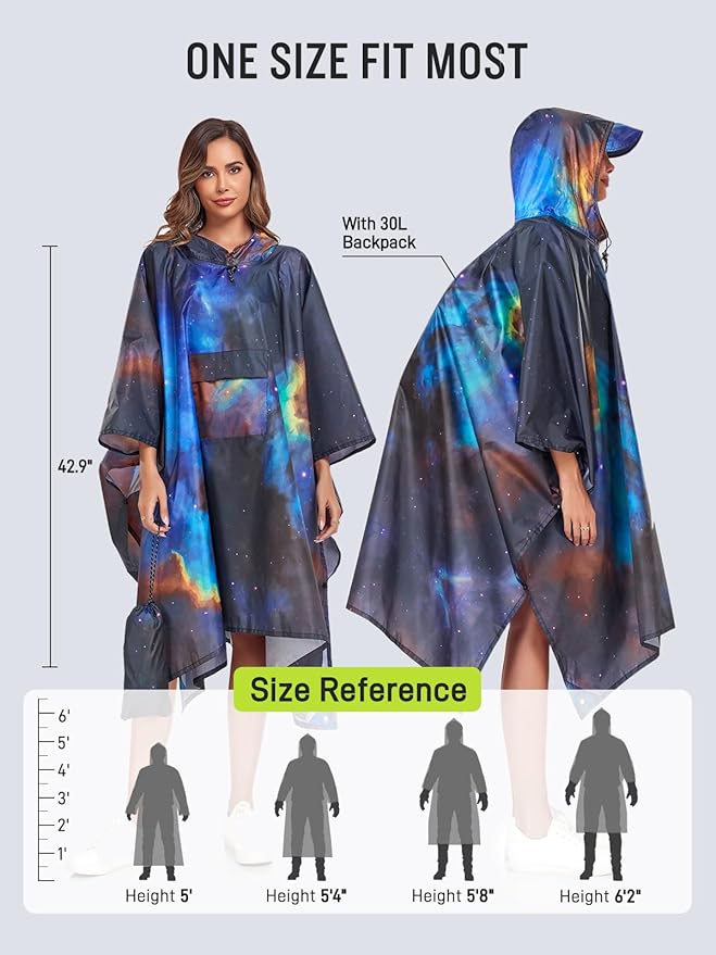SaphiRose Extra Thick Hooded Rain Poncho Double Layer Waterproof Raincoat Jacket for Men Women Adults