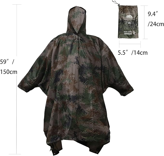 longsinger Rain Poncho for Adult, Waterproof Rain Poncho with Hood and Sleeve, Ideal for Hiking, Hunting, Camping