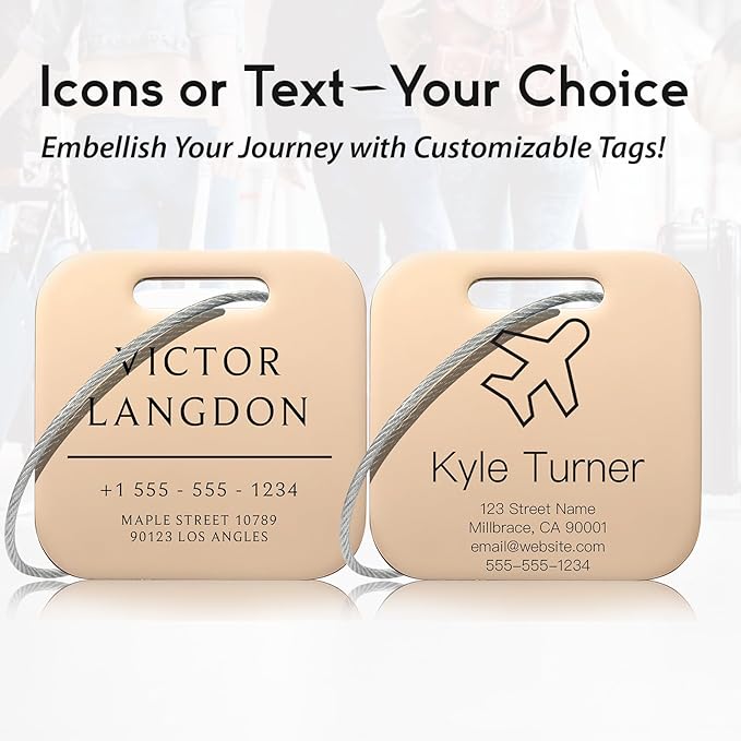 Customized Stainless Steel Luggage Tags: Personalize Your Suitcases, Backpacks, and Bags with Your Text (Rose Gold)