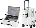 HotWay 26 Inch Expandable Checked Luggage with Cup Holder, Hardside TSA Approved Luggage with Spinner Wheels, Top Opening Suitcase For Travel, White