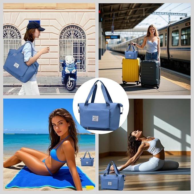 Large Capacity Foldable Travel Bag, Expandable lightweight Carry on Bag, Dry with Wet Separation Spor Duffel Bags