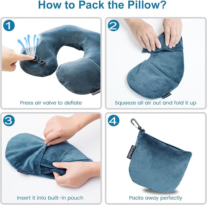 Inflatable Travel Neck Pillow for Airplane Train Car Washable Pillowcase U Shaped Office Napping Pillow
