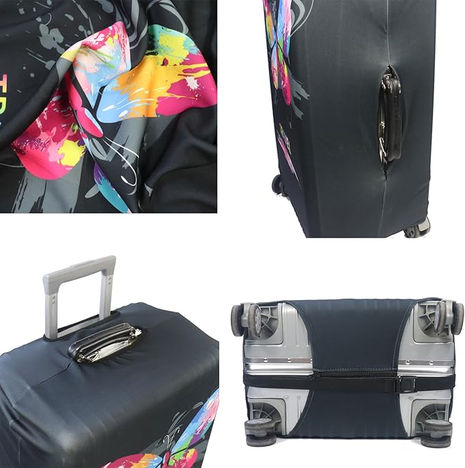 MosaiRudo Thicker Luggage Cover Elastic Suitcase Cover Protector Fits 18-32 Inch Suitcase Travel Accessories (Butterfly, S)