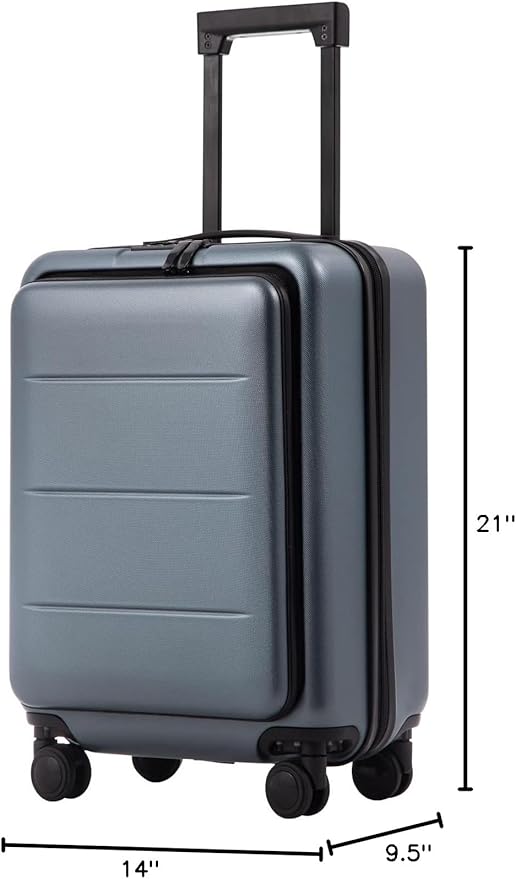 Coolife Luggage Suitcase Piece Carry On ABS+PC Spinner Trolley with pocket Compartmnet(Night navy, 20in(carry on))