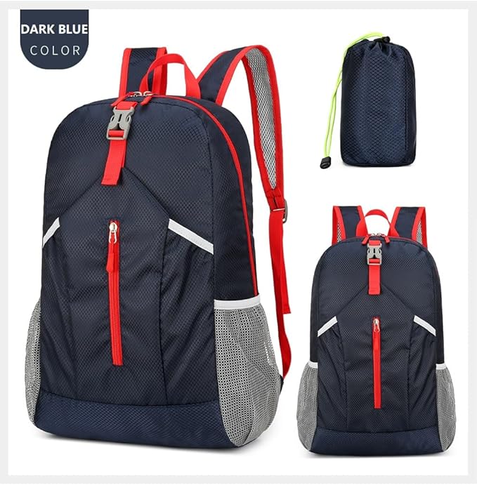 25L Hiking Backpack Foldable Sports Daypack Camping Collapsible Bag Water Repellent Lightweight Travel Men Women (Dark Blue)
