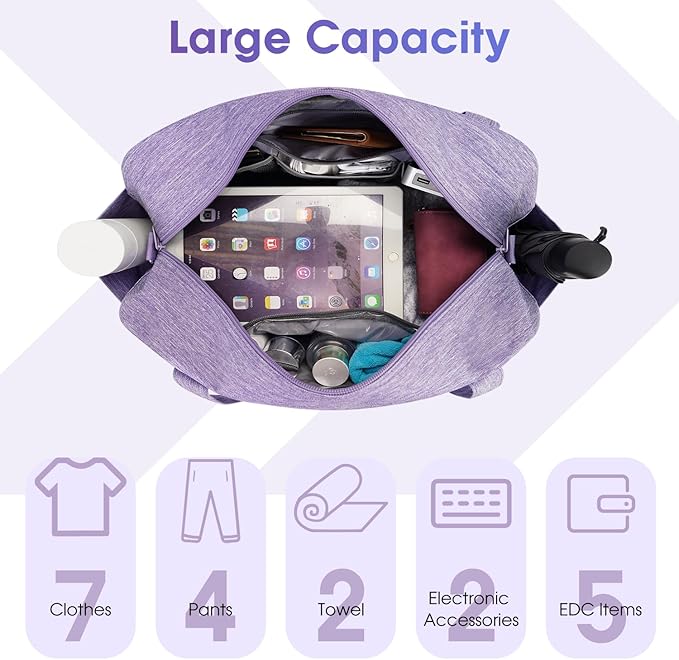 Narwey 18" Carry on Bag Underseat for Airplane with Wet Pocket Spirit Airlines Personal Item Bag Travel Duffel Bag Small Gym Bag Weekender Overnight for Women and Men (Purple)