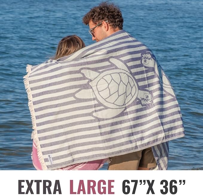 Turkish Beach Towel - 100% Organic Cotton - Soft, Quick-Dry, Sand Proof, Prewashed - Lightweight & Oversized for Beach, Pool, Yoga, Bath, Travel, Gym, Throw - Aegean (Turquoise)
