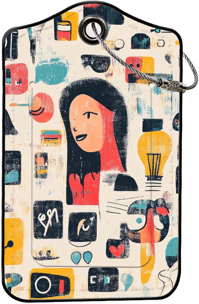Luggage Tags for Suitcases, 2-Pack PU Leather for Cruise & Travel, Baggage ID Tags with Privacy Cover & Address Card, Durable Metal Ring, Kids Adults Travel Accessories, Artistic Mindscape