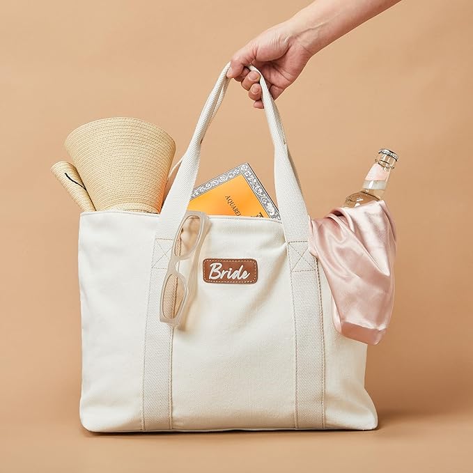 AW BRIDAL Monogram Canvas Tote Bag for Chrismas, Bridal Shower, Retirement, Birthday Gifts for Women Mom Wife Sister Friends