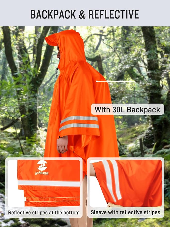 SaphiRose Hooded Rain Poncho Waterproof Raincoat Jacket for Men Women Adults