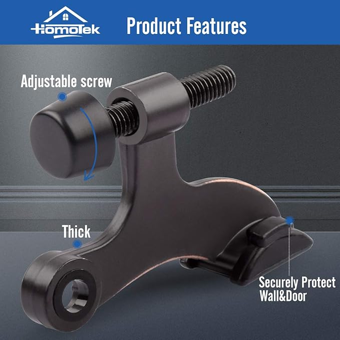 HOMOTEK 2 Pack Hinge Pin Oil Rubbed Bronze Door Stopper,Adjustable Deluxe Heavy Duty Door Stopper 2-1/2"x1-3/4”,with Black Rubber Bumper Tips
