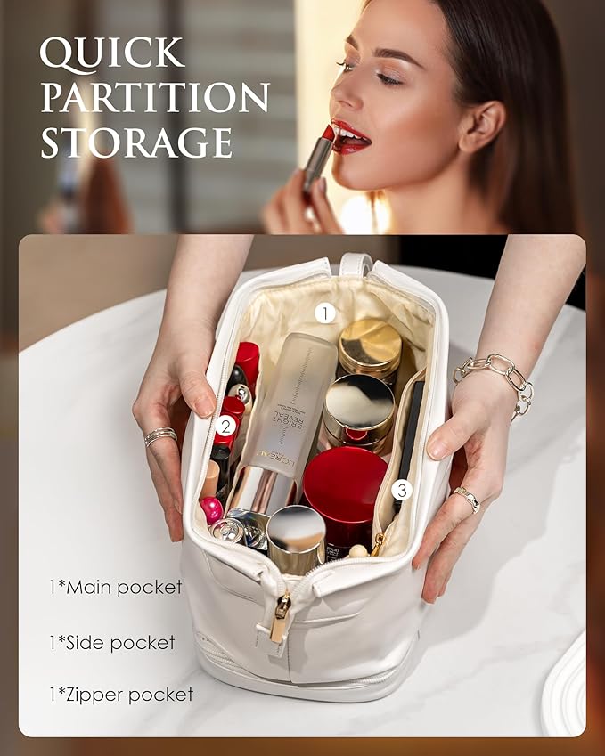 Teen Girl Gift Ideas, Birthday Gift for Her, Makeup Bags, Waterproof Double Layer Cosmetic Bag, Large Capacity PU Leather Makeup Bags Letter Travel Toiletry Bag, Initial Gifts for Coworkers