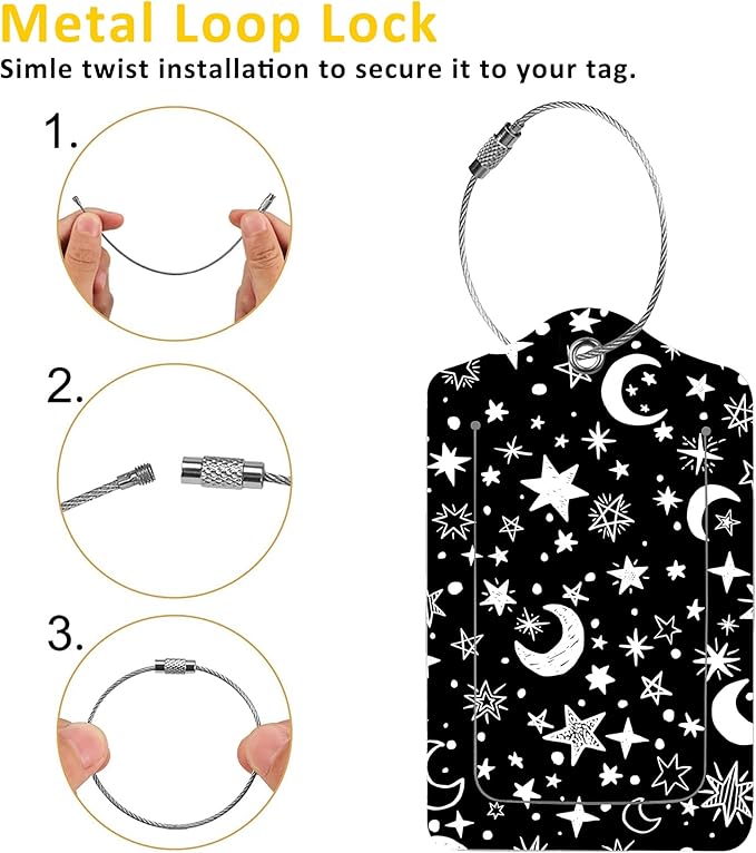 Luggage Tags for Suitcase,2 Pack Stars and Moons Luggage Tag with Privacy Flap,Name ID Label and Metal Loop for Women Men Girls Baggage Bag Backpack Instrument