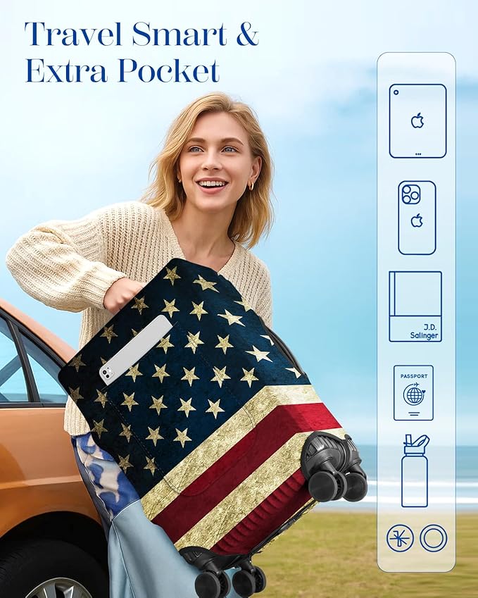 Slohif Luggage Cover for Suitcase Tsa Approved Protector - Luggage Sleeve Large Suit Case Cover Travel Stretch Baggage Case Protective Washable Fit 18-20 Inch Flag XS