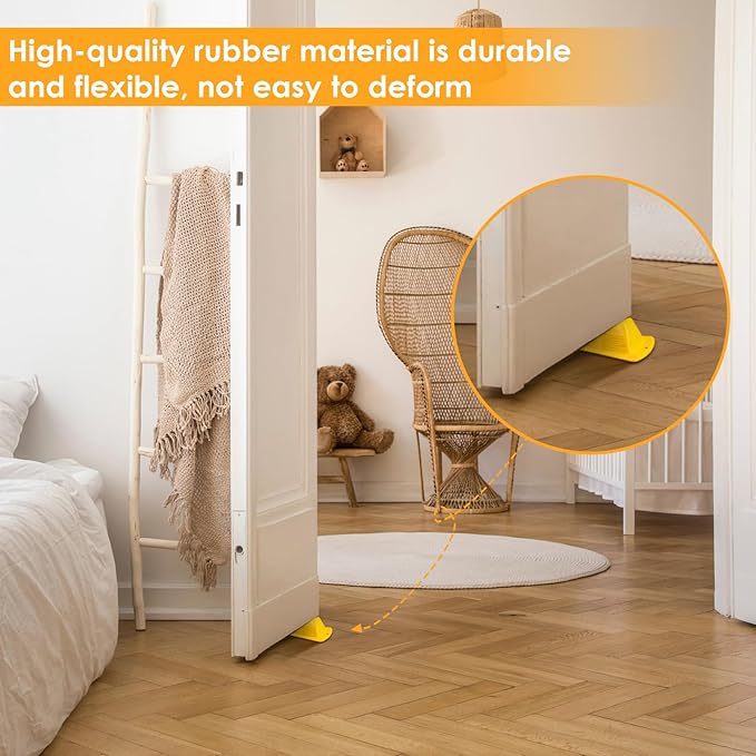 Frienda 6 Pcs Jumbo Door Stoppers Heavy Duty Door Stopper Tall up to 2inch Tall Wedge TPR Large Wedge Stackable Big Rubber Doorstop for Hotel Carpet Hardwood Concrete and Tile (Yellow)