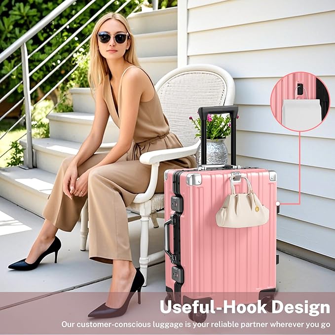 Krute Luggage 24 Inch Aluminum Frame Zipperless Suitcase with Spinner Wheels Checked Luggage PC+ABS Lightweight Hardshell