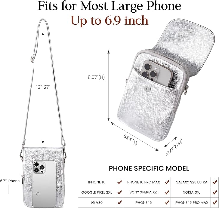 befen Genuine Leather Small Crossbody Bags for Women, Multi Pocket Cell Phone Crossbody Purse with RFID Blocking Card Slots