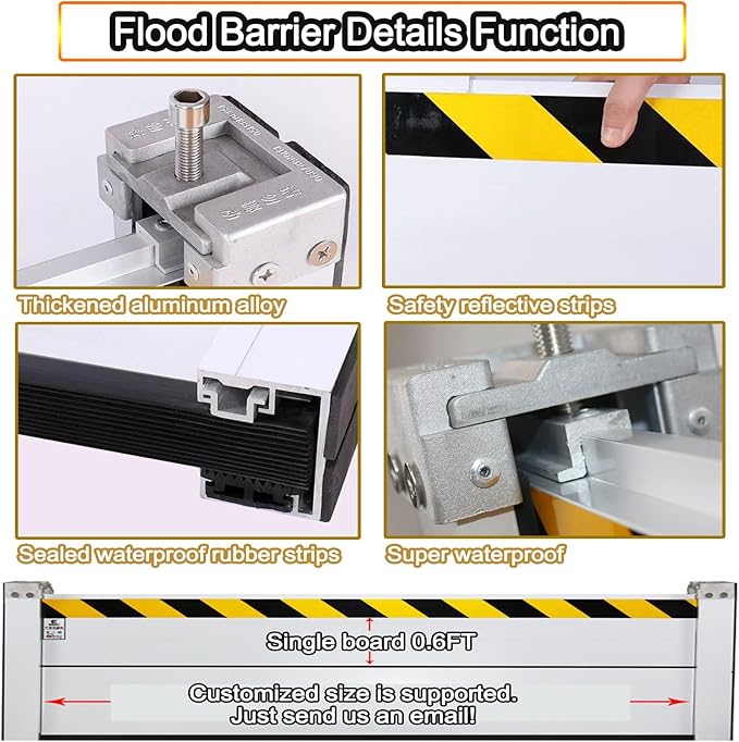 Reusable Flood Barrier, 3/4/5/6/7/8/9/10/11/12/13ft Long Heavy Duty Aluminum Water Barrier Shield for Sliding Glass Door/Driveway/Home Doorway, Removable Stopper Shield with Rubber(H 3.9ft
