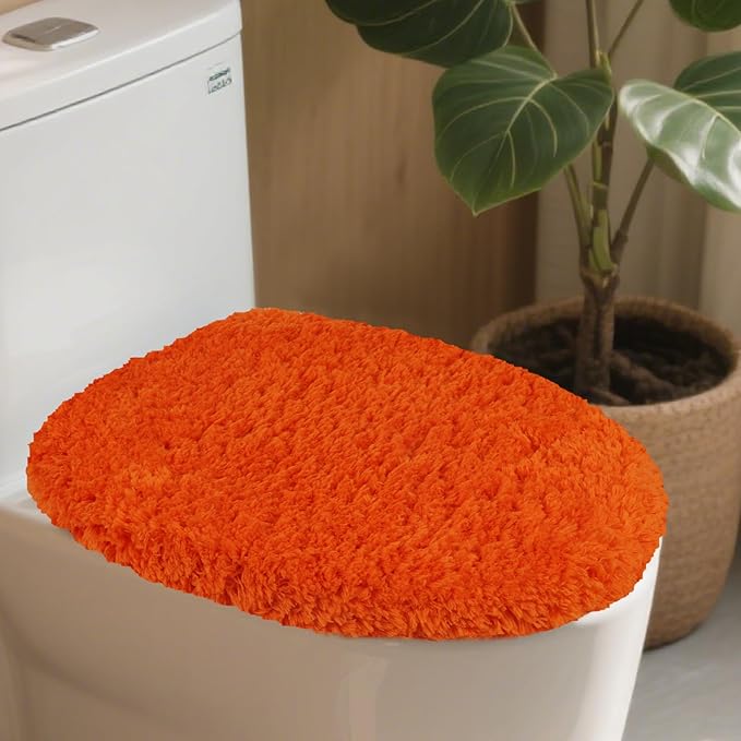 Microfiber Elongated Toilet Seat Cover 19.5"x 15" Machine Washable Solid Toilet Lid Cover Adjustable Rubber Backing Fits Most 18-19.5" L x 14-16" W Elongated Toilet Seat