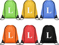 ZOMFELT 6Pcs Drawstring Backpack Drawstring Gym Bags, Foldable Draw String Backpack with Multiple Colors and Letters, Lightweight Polyester Cinch Bag for Gift, Beach, Sports, Travel, Swim (Letter L)