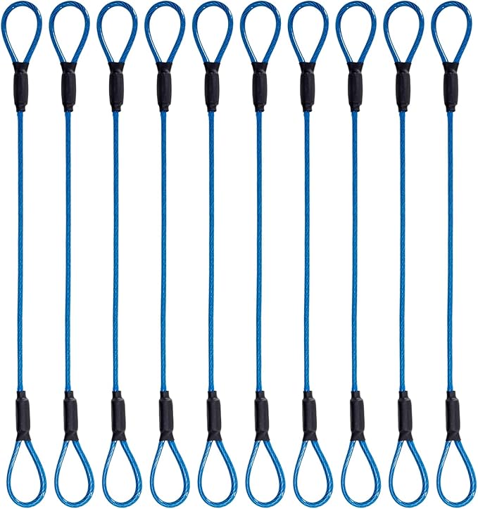 3.3mm Steel Wire Rope Outdoor Travel Security Cable Lock,Braided Steel Coated Safety Cable Luggage Lock,Safety Cable Wire Rope Chain Lock Double Loop Lightweight (Blue, 12in/10Pcs)