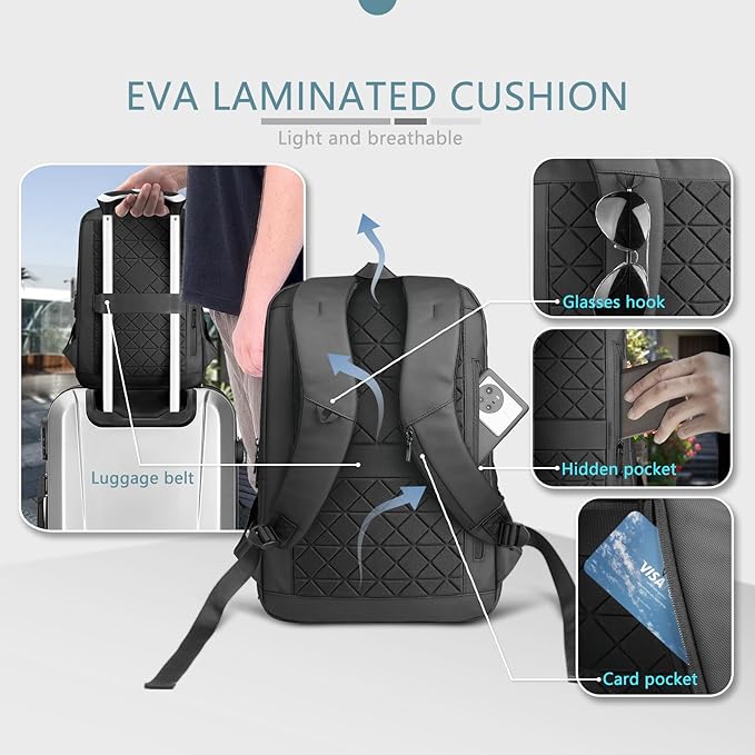 hk Laptop Backpack for Men with USB Charging Port Water-Resistant for 15.6 Inch Computer Bag Durable High-Tech Daypack Casual Backpack for Business Work College Weekender Travel-Black