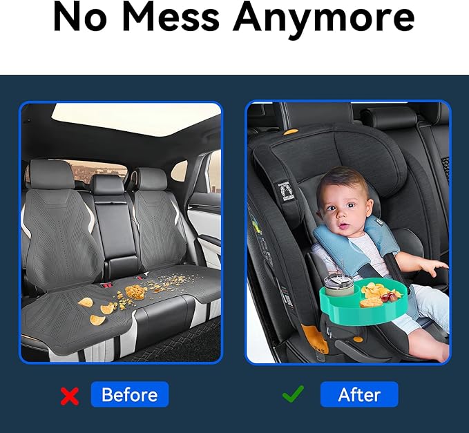 [2 Packs] Kids Car Seat Tray, Travel Tray with Cup Holder for Toddler Baby, Kids Car Seat Food Snack Organizer for Road Trip, Stroller snack Organizer Travel Must Haves Toddler Must Haves (Cyanine)